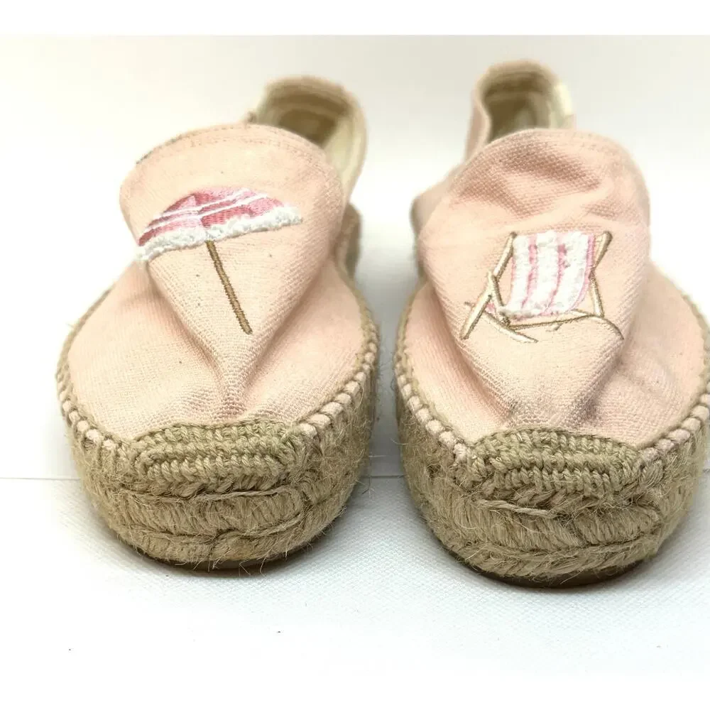 SOLUDOS Anthropologie Beach Day Embroidered Espadrilles Umbrella Chair Pink 7.5